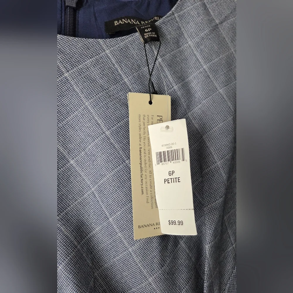 NWT Banana Republic Gray Checkered Sheath Dress Size 6P - Picture 5 of 10